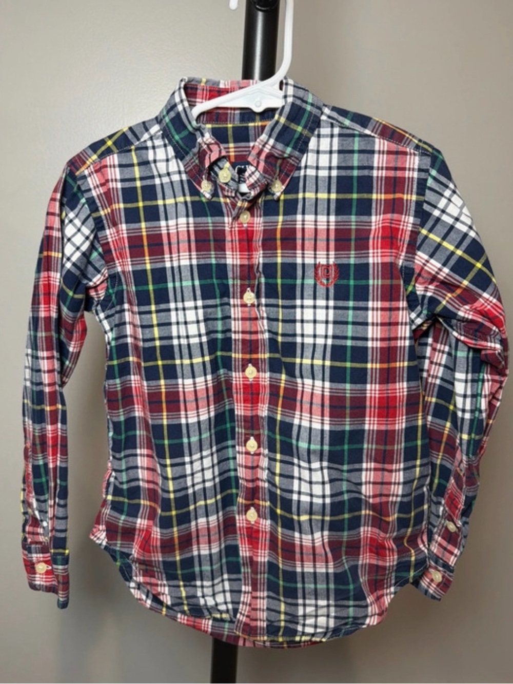 Chaps Red and Navy Plaid Button-Down Shirt
